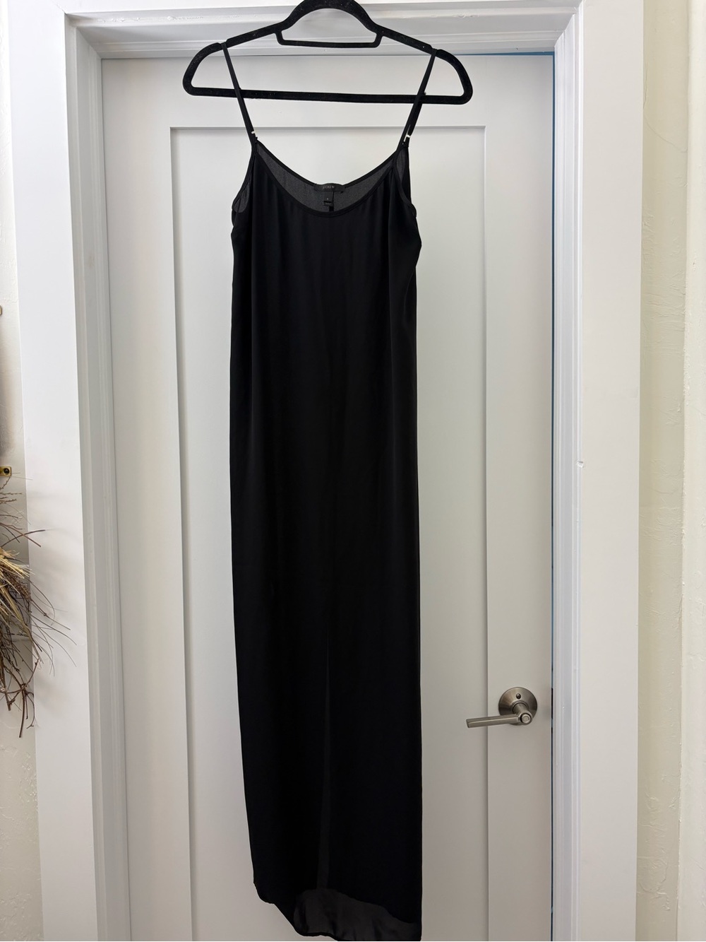 J. Crew Sheer Black Maxi Slip Dress with Thin Spaghetti Straps and Slit